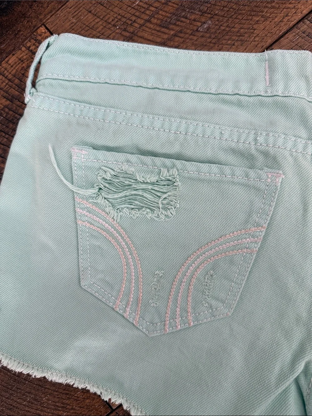 Y2K Hollister Mint Green Ripped Denim Short Shorts - Women